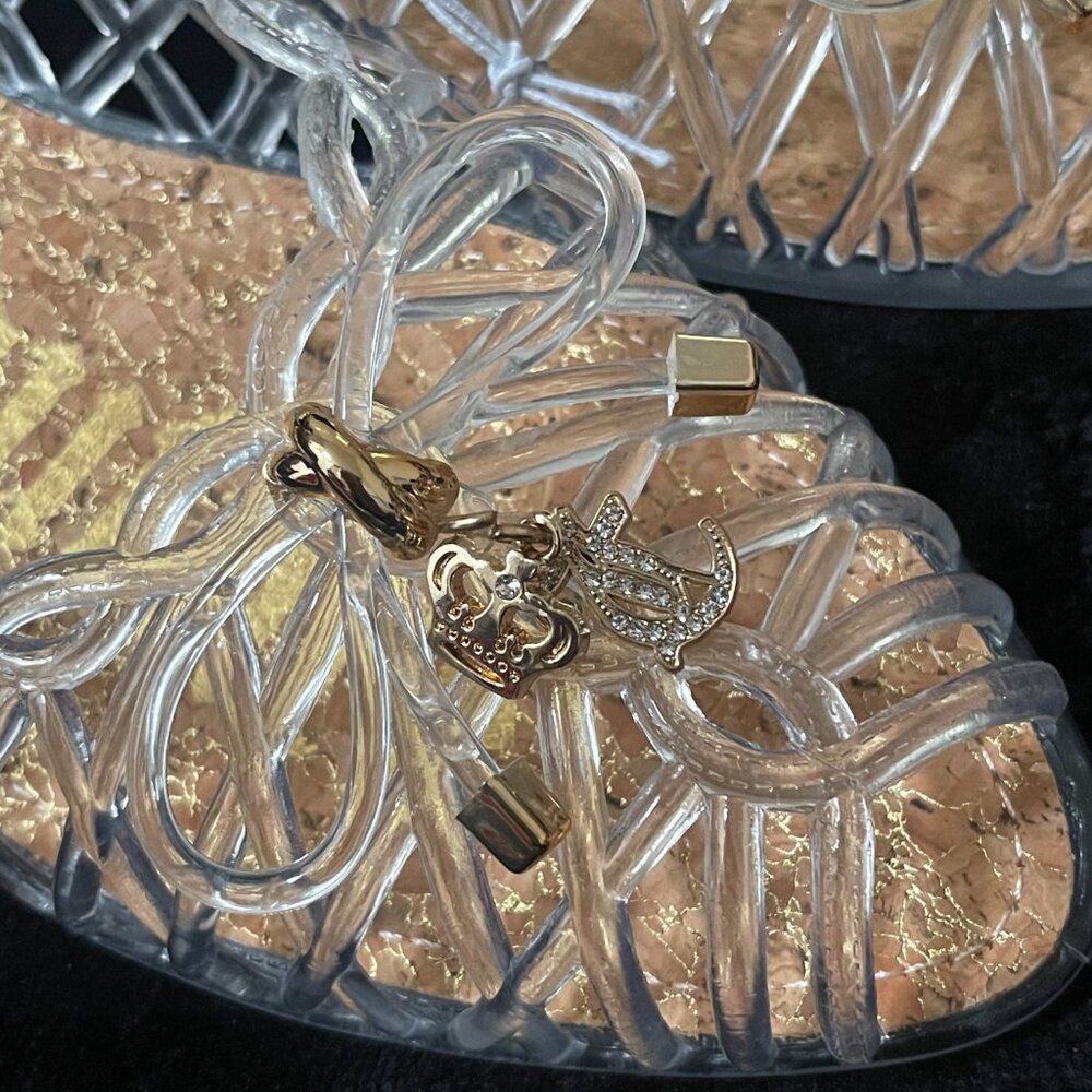 Juicy Couture Jelly Flats Clear Bow Charm Cork Size 10 NWT - Picture 2 of 7